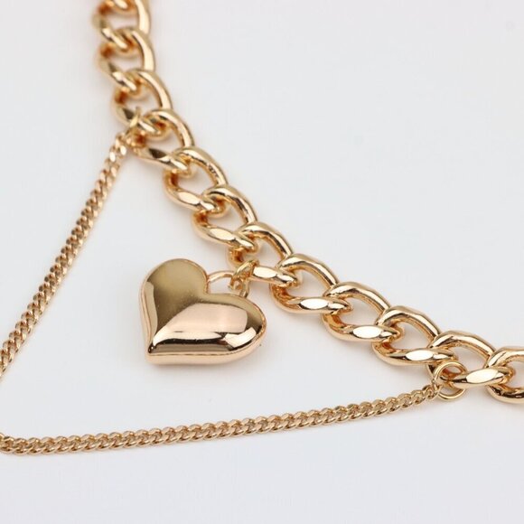 Chunky Yellow Gold Chain Necklace with Heart , XPNL0300 - Picture 2 of 12